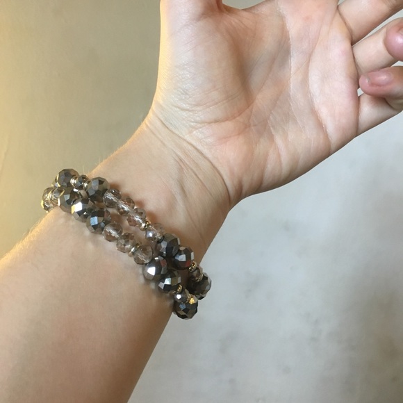 2 Stretchy Silver Beaded Bracelets - Picture 2 of 3